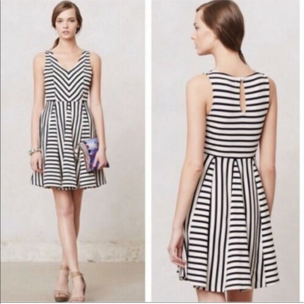 {anthropologie} Striped V Neck Dress
